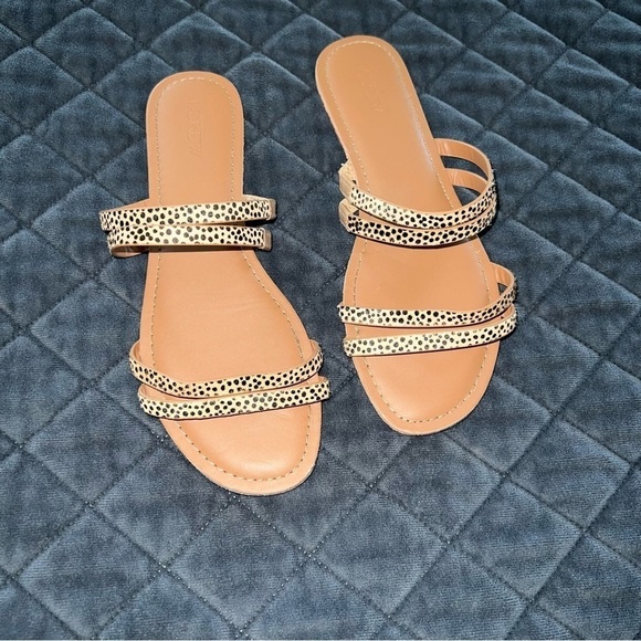 J. Crew Sandals Women 8 Tan Calf Hair Animal Print open toe Shoe - Picture 2 of 7